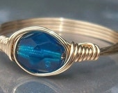 Deep Blue Sea Czech Glass 14k Gold Filled Wire Wrapped Ring