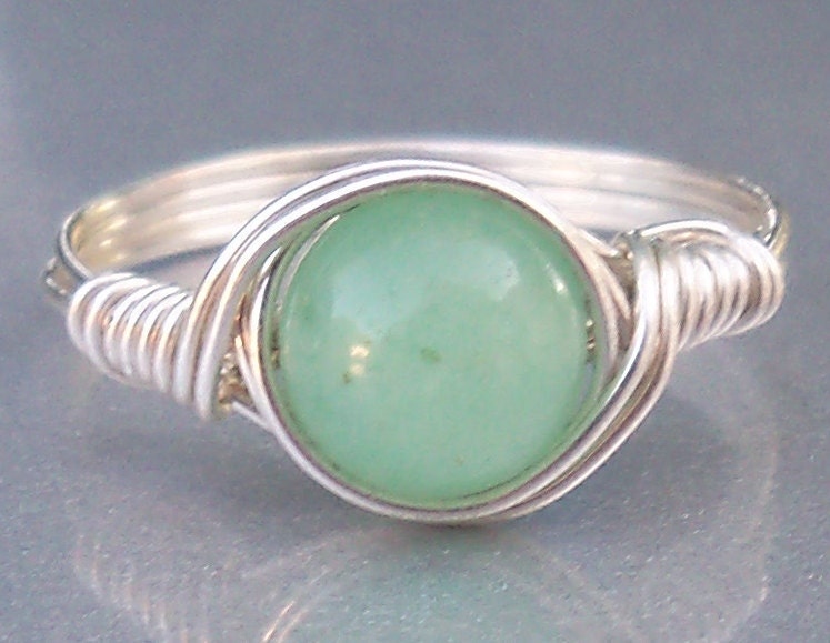 Green Aventurine Argentium Sterling Silver Wire Wrapped Stone Ring
