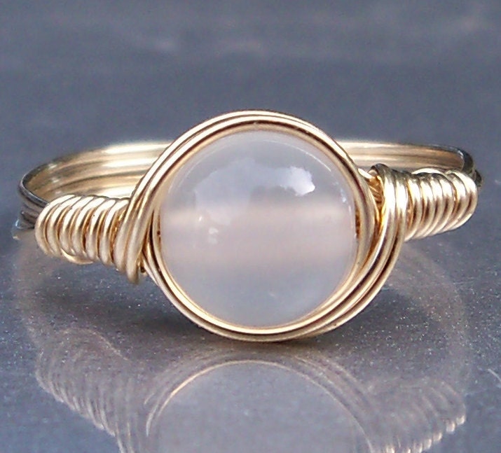 White Agate Custom Sized Argentium Sterling Silver Wire Wrapped Ring