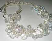 Rock Crystal Ice Chunky Glam Statement Wedding Necklace, Bib Style Elegant Hand Knit Cluster-  Exclusive SEREBA Designs Original