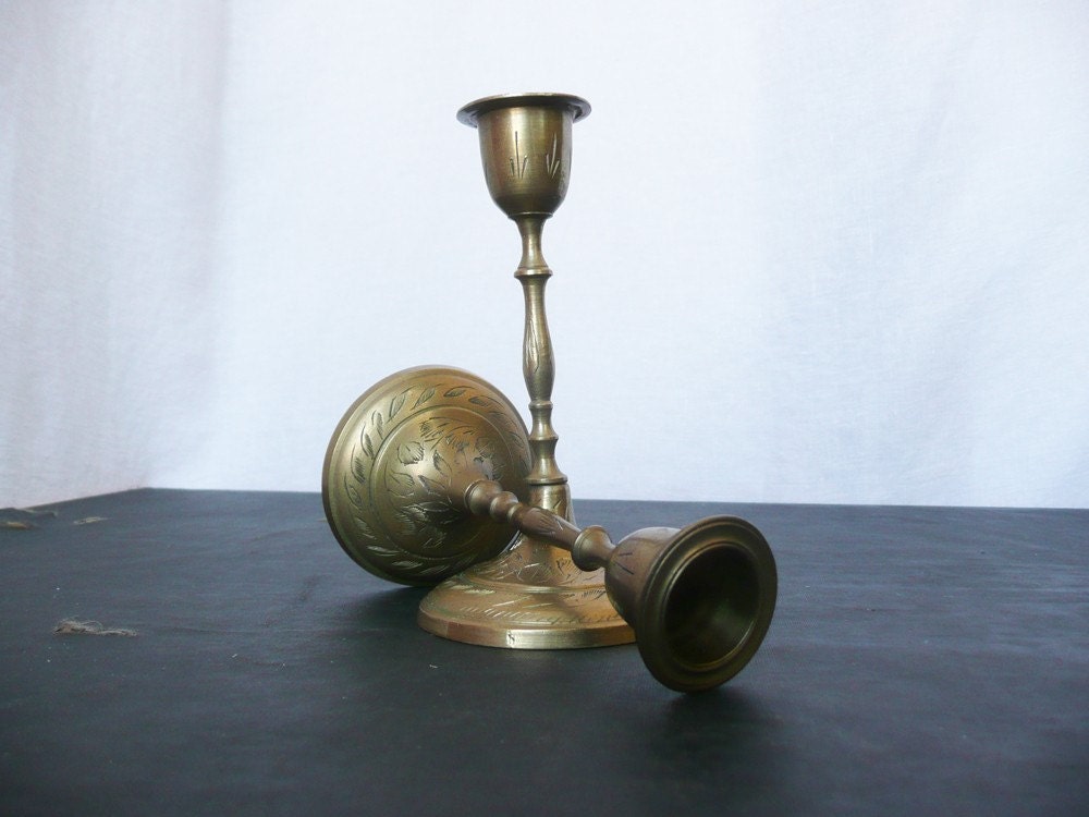 Vintage Pair Indian Candlesticks Candle Holders