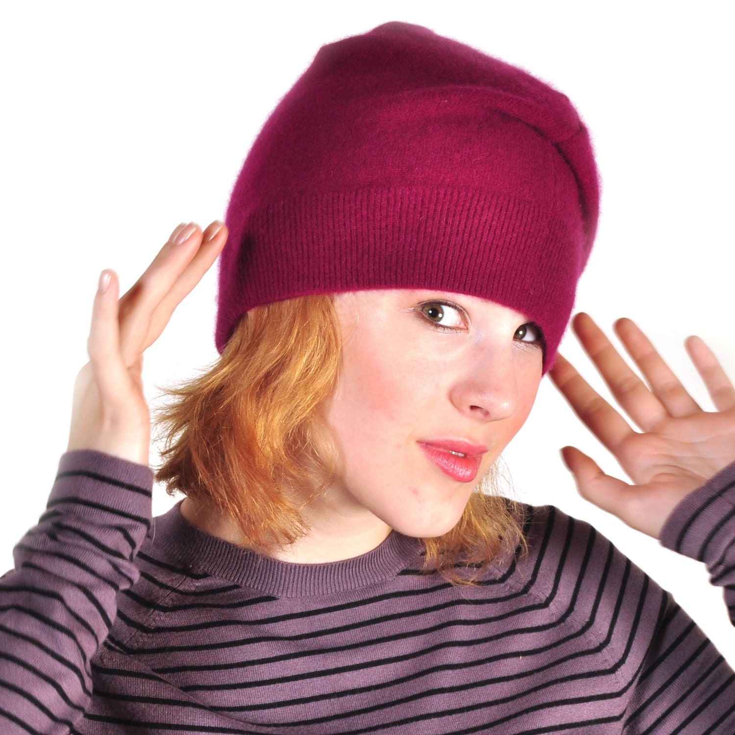Gone to Paris raspberry pink  recycled cashmere hat L