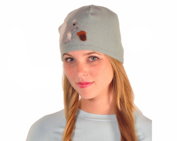 The Squirrel handmade cashmere hat Baby Blue upcycled needle felted