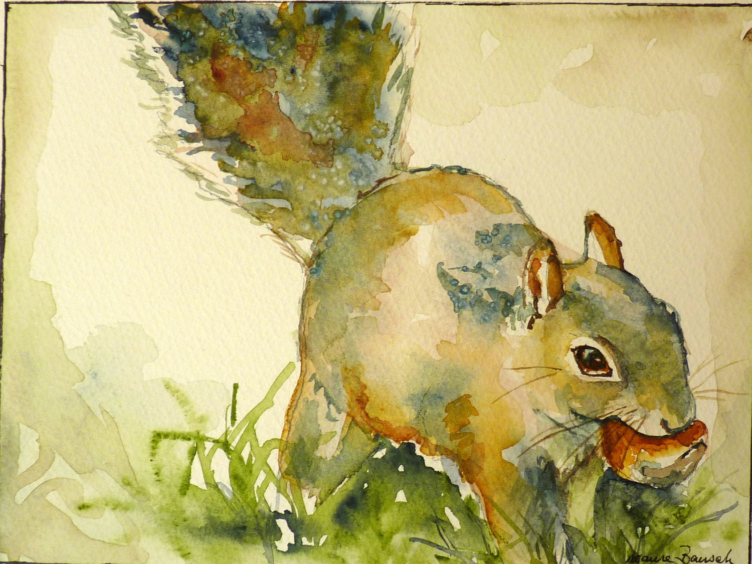 Squirrel Watercolor Art Print by Maure Bausch - twopoots
