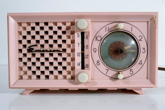 Mid-century Modern Pink Emerson Radio and Clock