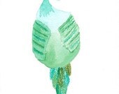 Green Bird Watercolor Print