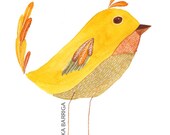 Golden Bird Watercolor Print