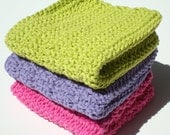 Three Cotton Dishcloths - Lime Green, Purple and Hot Pink Crochet Dishcloths, Dish Cloths - Ready To Ship