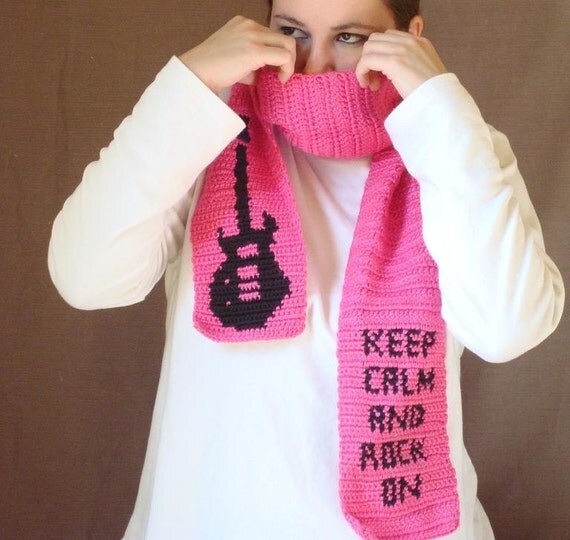 KEEP CALM And ROCK On Pink and Black Scarf