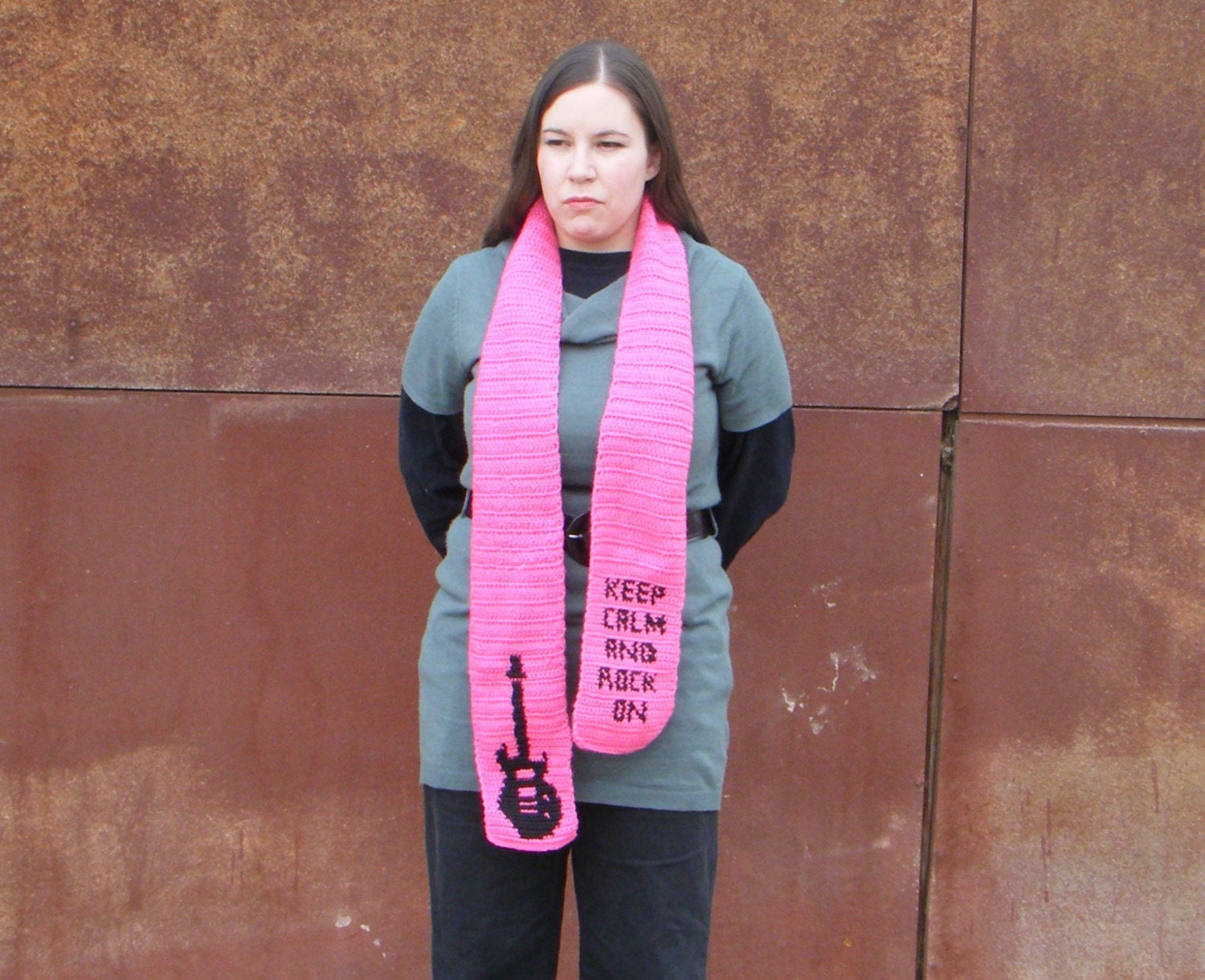 KEEP CALM And ROCK On Pink and Black Scarf