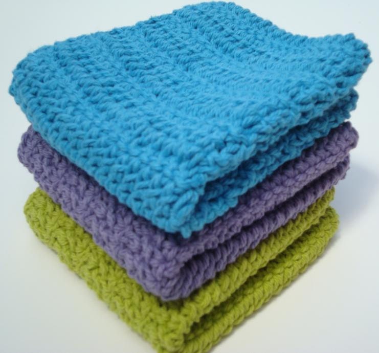 Three Cotton Dishcloths, Crochet Dishcloths, Crocheted Dishcloths, Green, Blue, Purple Dishcloths, Dish Cloths