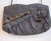 Vintage 1980s Gray Messy Mix Design Leather Purse