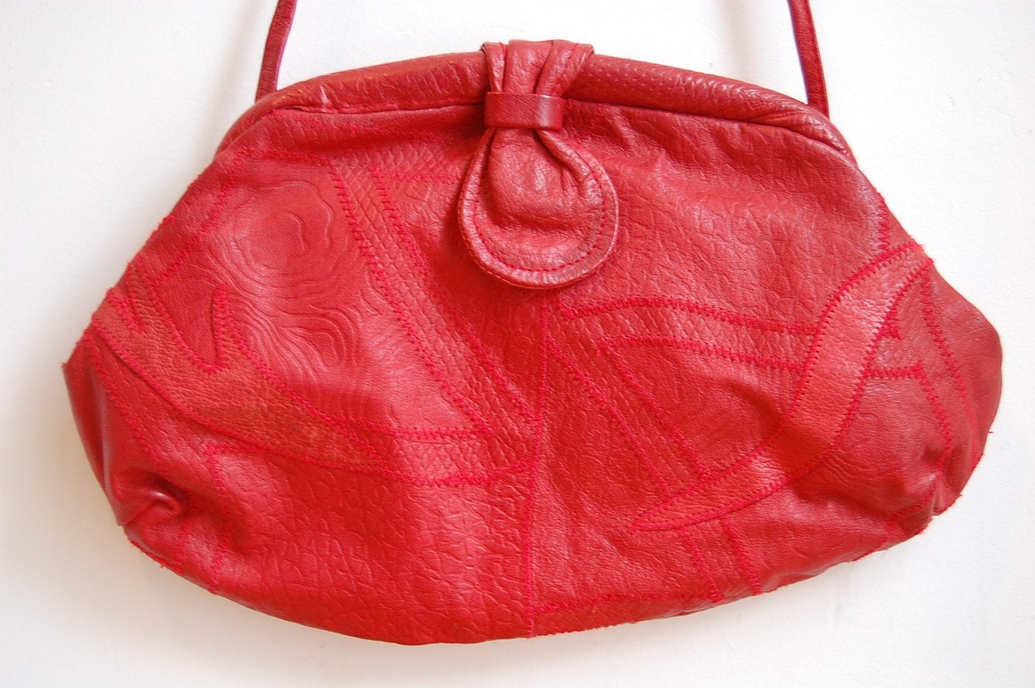 Vintage Red Leather Wild Print Stamped Purse