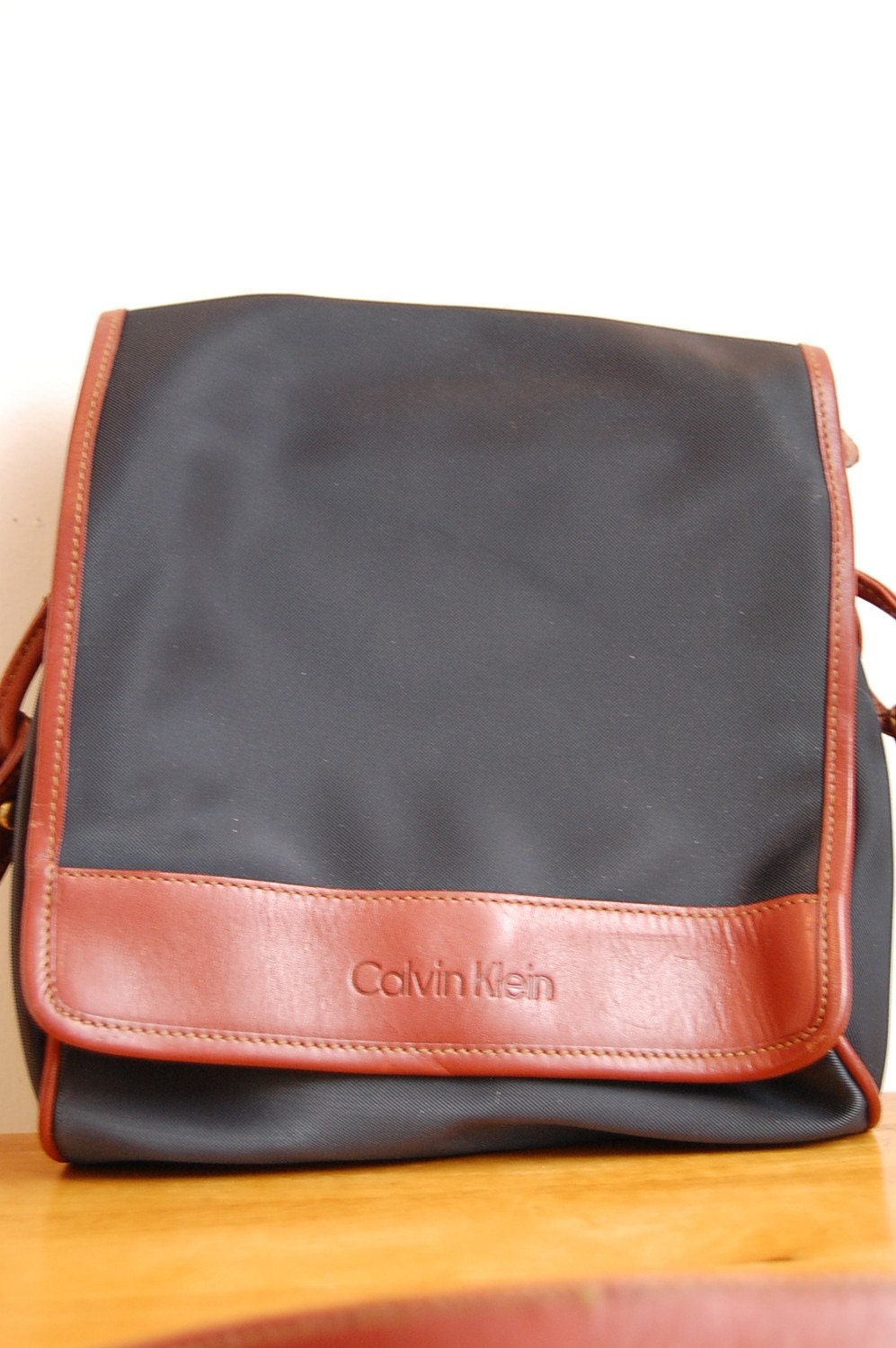 Vintage Authentic Calvin Klein Teflon Purse with Leather Trim