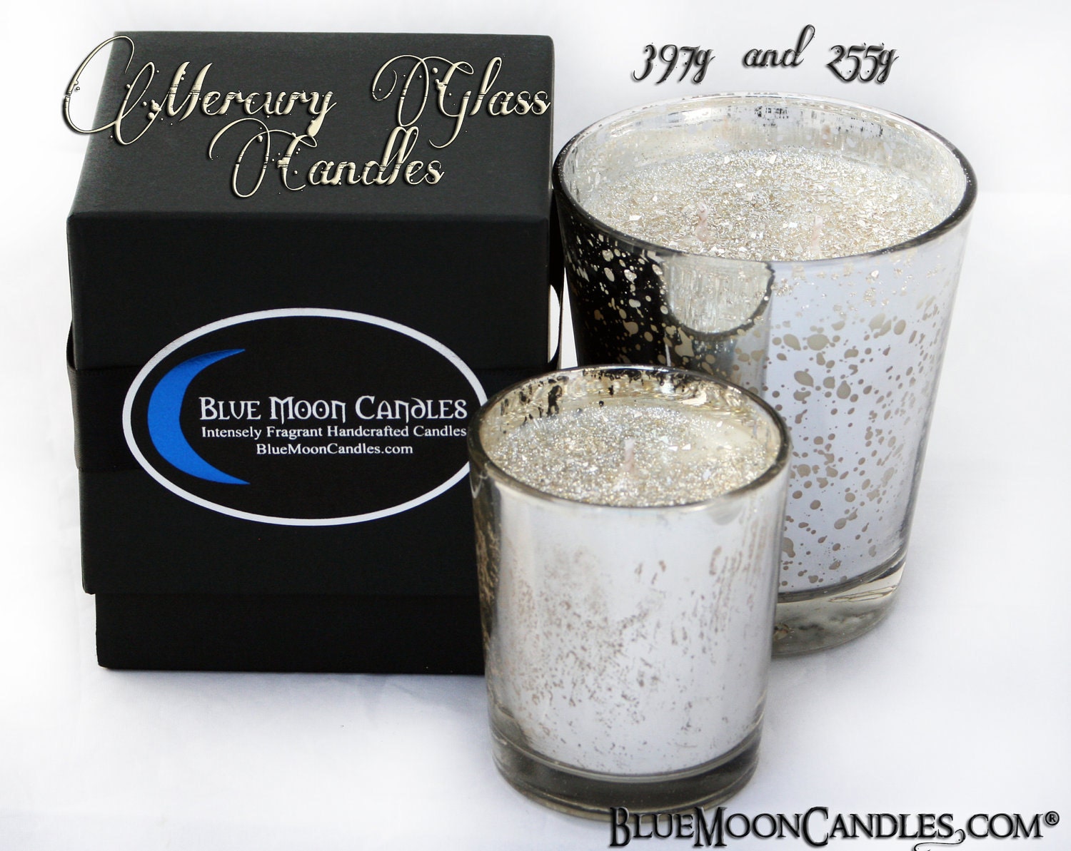 Highly scented Mercury Glass container candles 397g