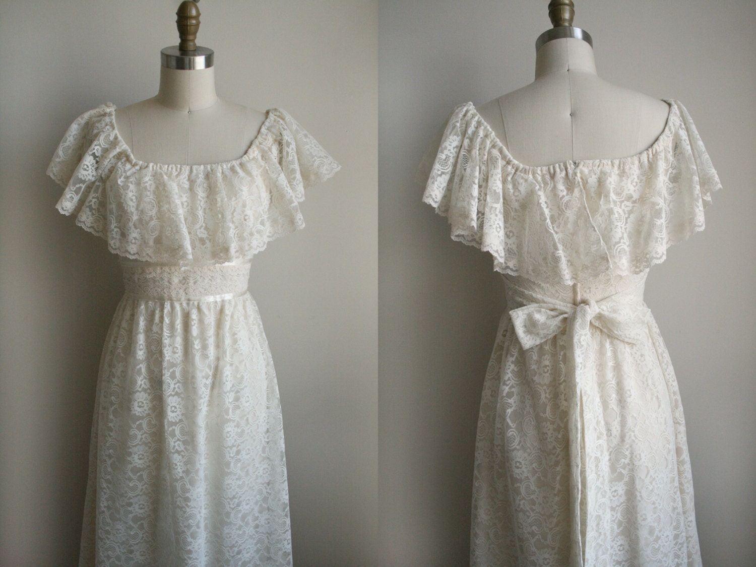 Lace Wedding Dress - Flutter Ruffle Sleeve