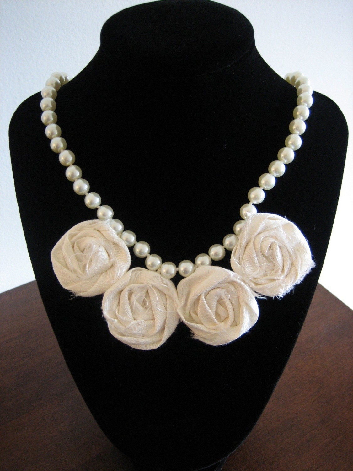 KATYA Necklace - FREE SHIPPING Pearl Strand with Rosettes Bloom