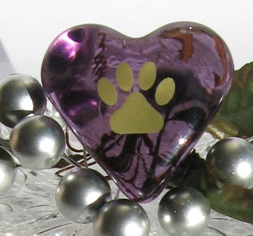 Precious Paw Print Purple Glass Heart for Thoughtful Pet Loss Sympathy 1.5x1.5x.5" 1.6oz