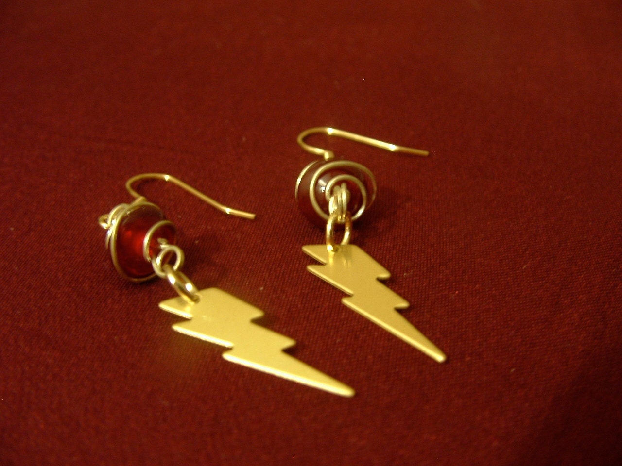 Red and Gold Lightning Bolt earrings Harry Potter