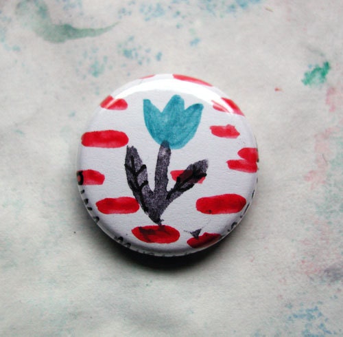 Pinback Button - Little One-Of-A-Kind Blue Tulip (an original painting, made by hand) from the 1 Inch Pin Button project