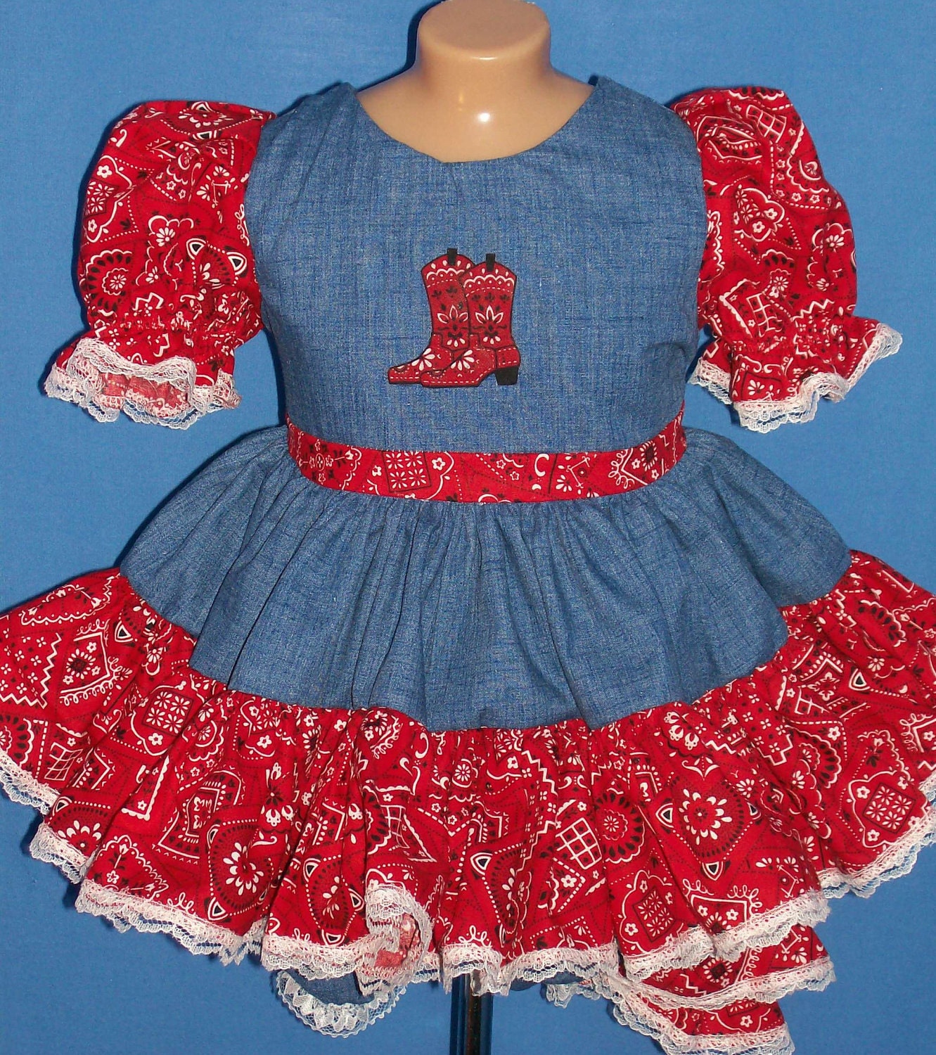 Boutique OOAK Choice of Red or Pink Western Dress and Triple Ruffle Panties or Diaper Cover