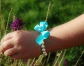 Little Girl Pearl Bracelet with ribbon for flower girls, toddler birthday, or babies photo prop