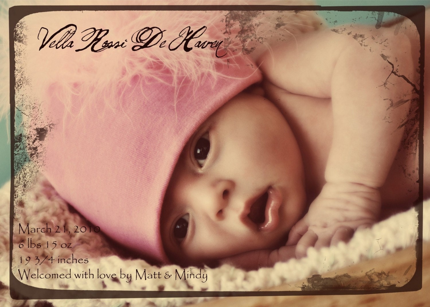 Rustic, Vintage Baby Announcement Card -  jpeg format - print your own