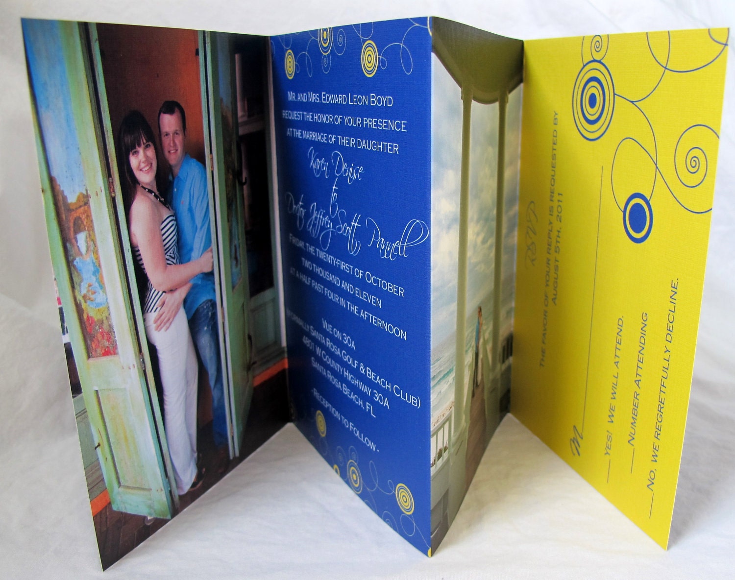 Accordion Fold Wedding Invitation - with PERFORATED RSVP CARD - Scott & Karen (72)