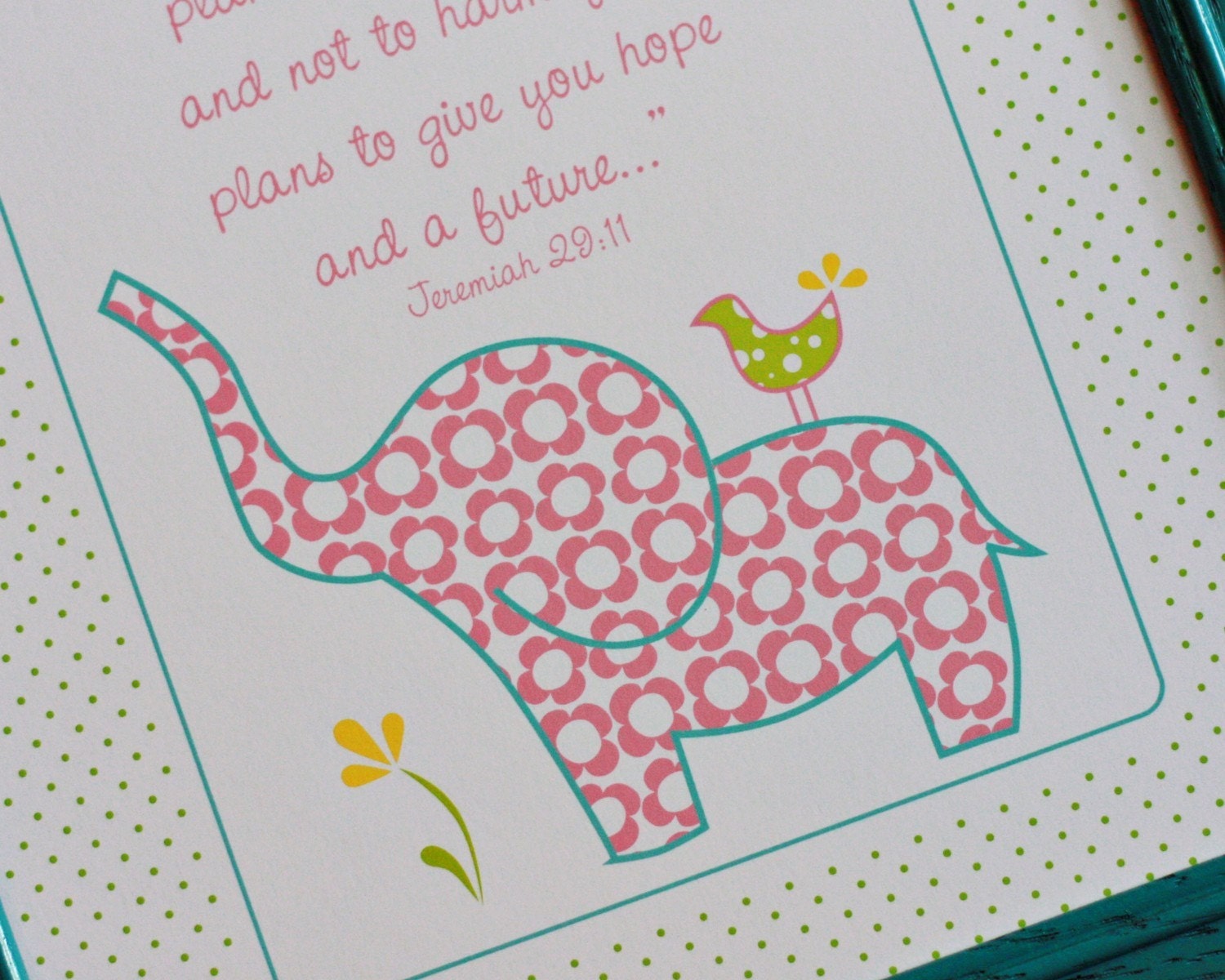 I know the plans I have for you SCRIPTURE  Pink elephant ART PRINT 8x10 Personalized