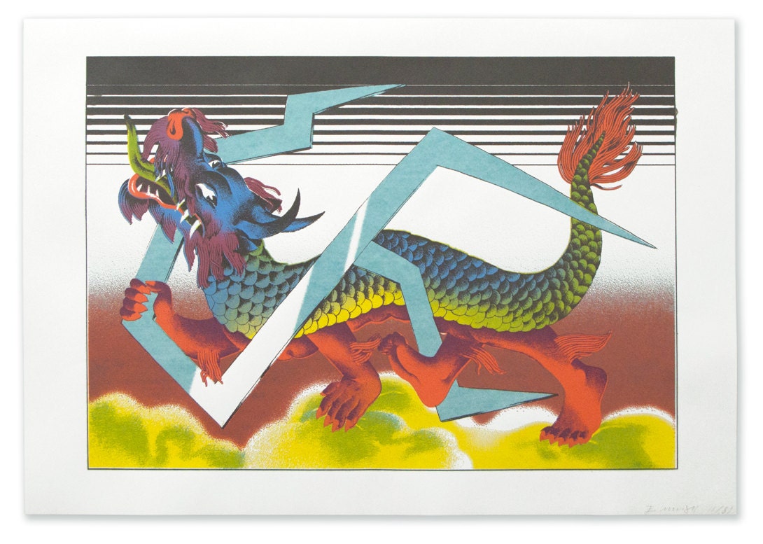 Handpull SilkScreen Art Print "Dragon Year" Chinese Mythology Creature