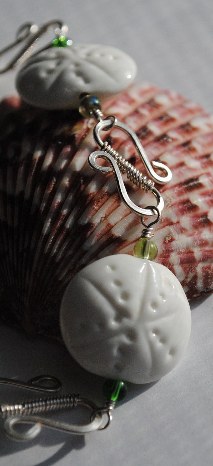 Lampwork Bracelet, Wire Wrapped Bracelet, Sand Dollar Dreams