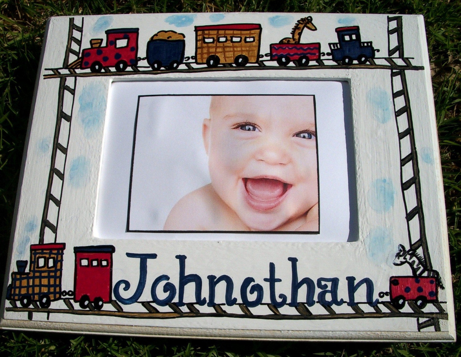 Trains for Johnothan persoanlized photo frame
