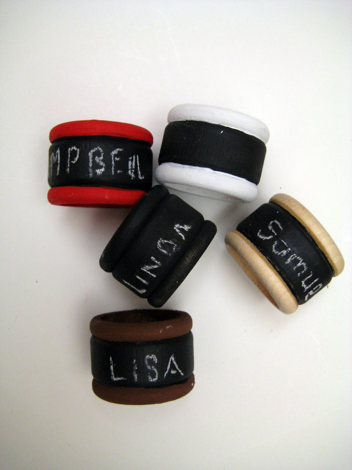 Set of 6 hadpainted chalkboard napkin rings