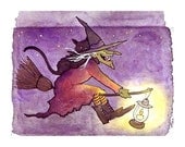 Witch- Funny Black Cat and Witch Halloween Greeting Card