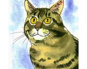 Tabby Cat Greeting Card- Watercolor Cat Portrait Illustration Print