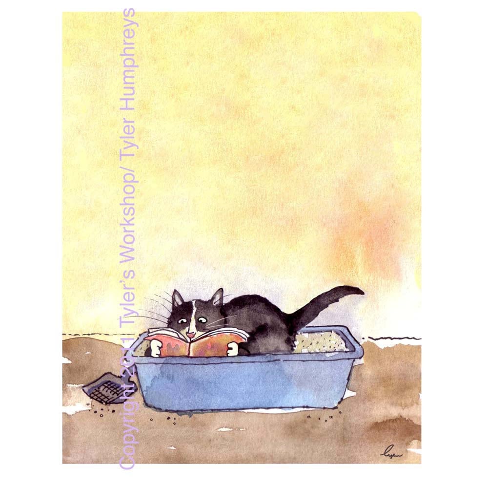 Greeting Card Cat - Funny Cat Cartoon - Watercolor Cat Illustration Print