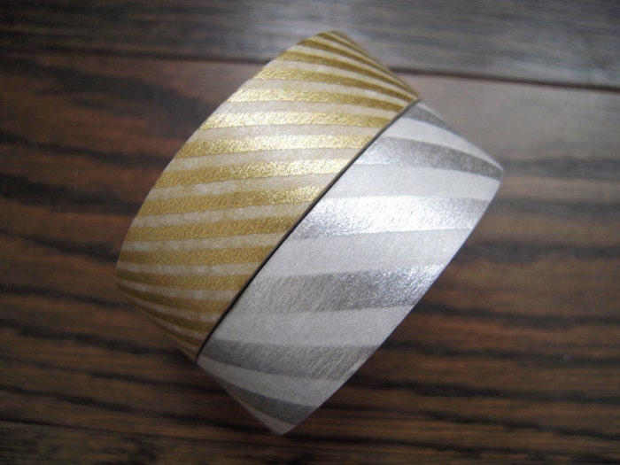 Discontinued- Japanese Washi Masking Tapes / Gold and Silver Stripes for Weddings, Holidays, Birthdays (15m Long, 50 percent more)