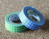 MT 2012 - Japanese Washi Masking Tapes / Blue & Green Checker Grid for scrapbooking, packaging, party deco, card making