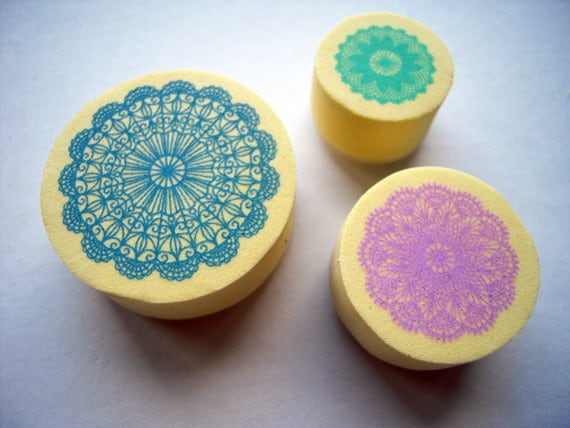 New--Kawaii Cute Doily Lace Pattern Foam Stamp Set of 3 for card making, party favor, wedding, packaging
