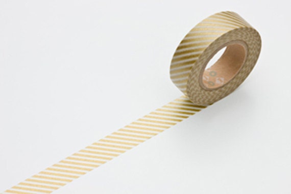 Discontinued-Japanese Washi Masking Tapes / Gold Stripe (15m Long, 50 percent more) for weddings, holidays, parties