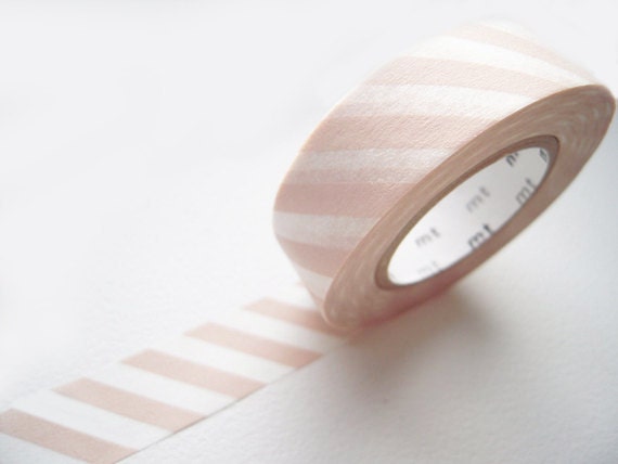 Discontinued-Japanese Washi Masking Tapes / Salmon Pink Diagonal Stripes for Weddings, Birthdays and Showers (15m Long, 50 percent more)