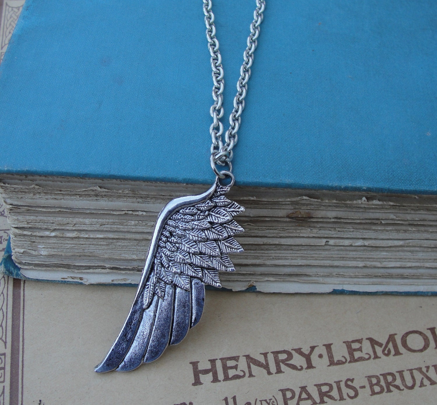 Silver Angel Wing Long Chain Pendant