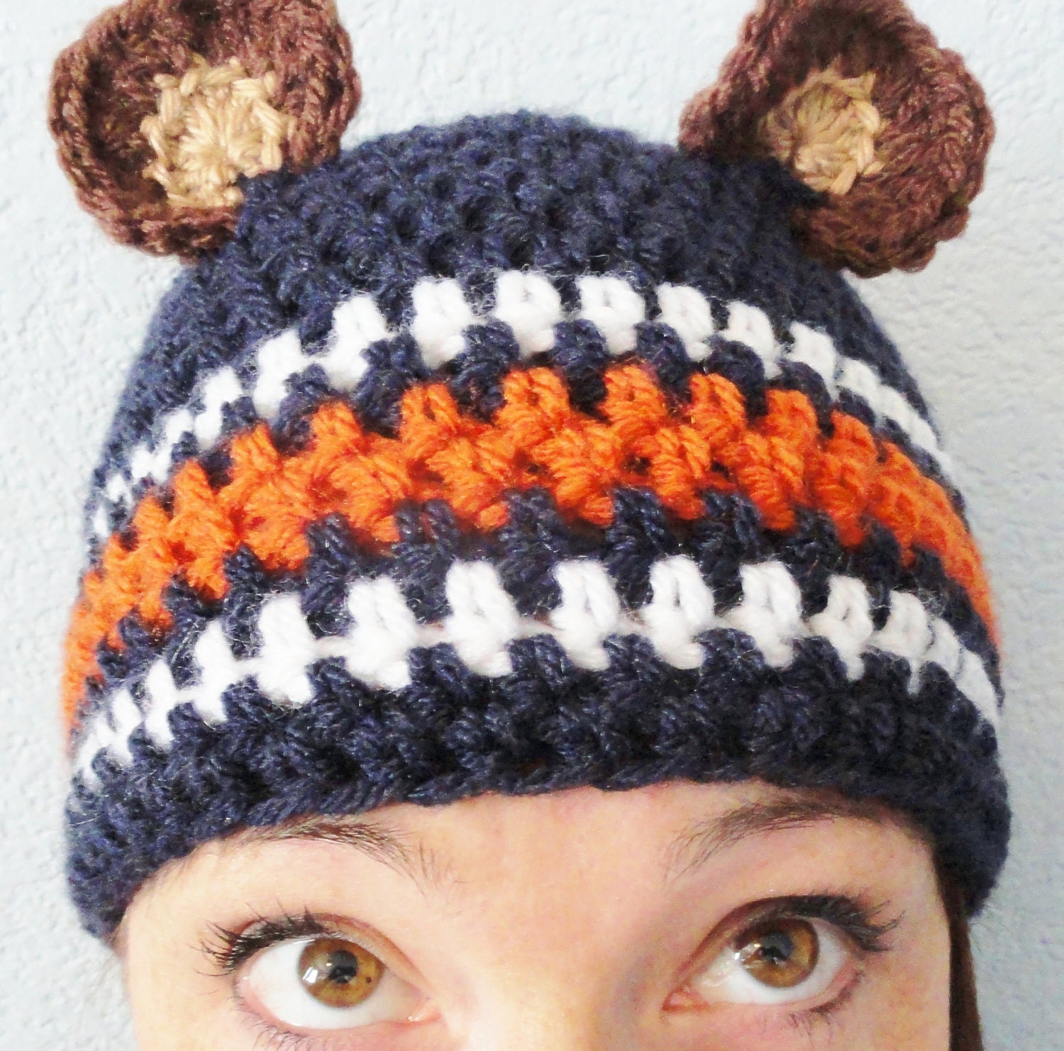 Go Bears Hat Hand-crocheted Chicago Bears Inspired Blue Adult Beanie with Ears By Distinctly Daisy