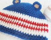 Kids Cub Hat Hand-crocheted Chicago Cubs Inspired Blue Red White Beanie with Ears By Distinctly Daisy