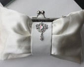 50% off - Bridal Clutch - Ivory satin with Swarovski Crystal brooch - Kacie