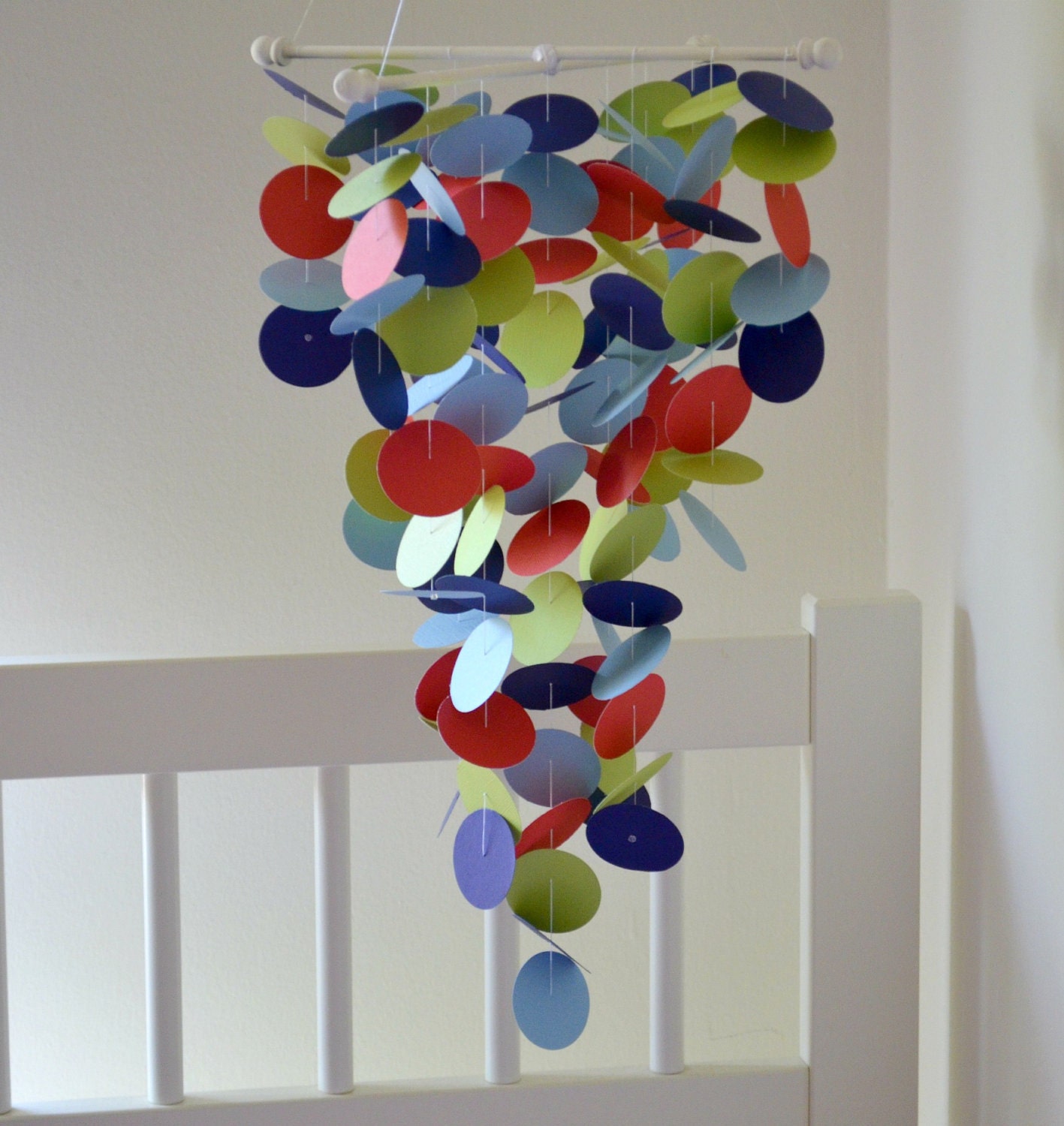 Red, Green, Navy and Light Blue Handmade Baby Mobile - Medium