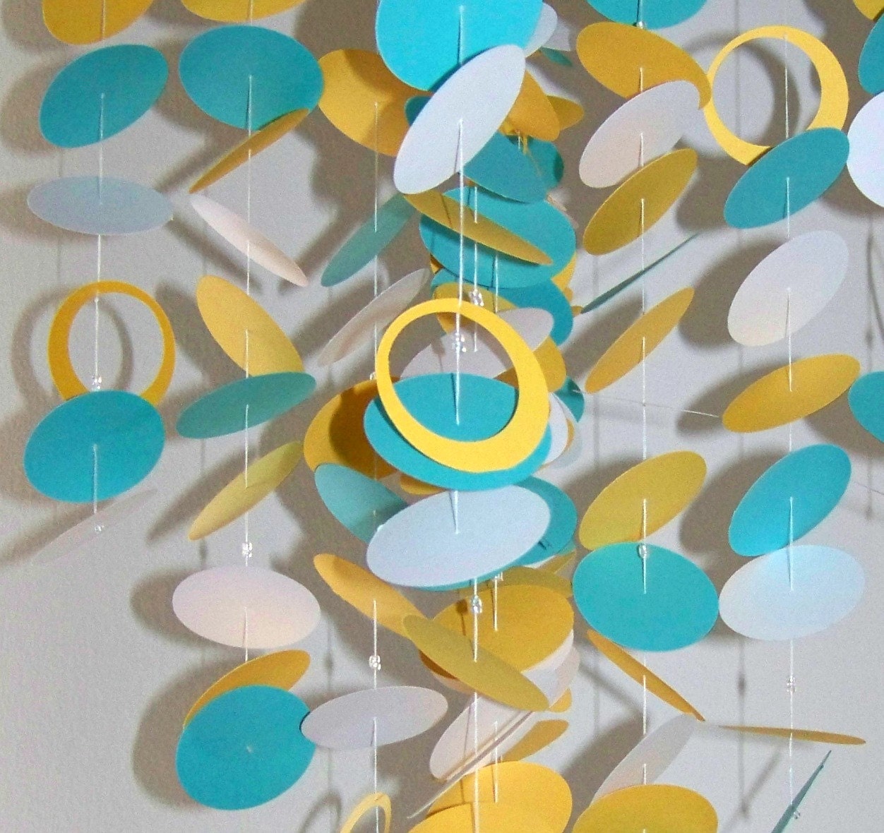 Aqua, Yellow and White Handmade Baby Mobile - Medium