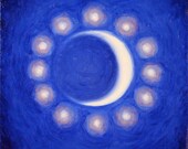 Blue Moon Print Giclee - Crescent Moon and Stars - 12 Luminaries
