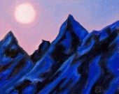 Small Oil Painting Moon Mountain Landscape Framed Original Fine Art