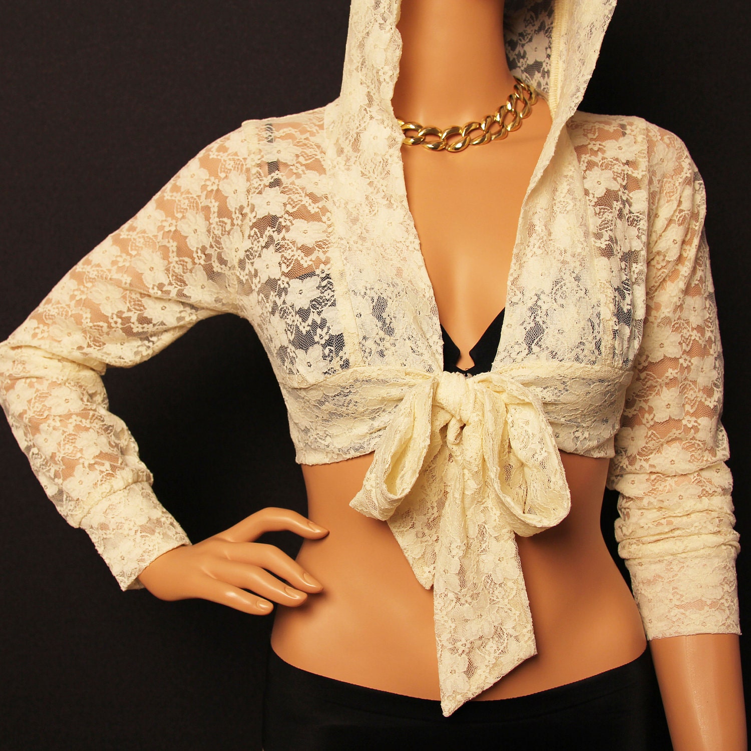 Wrap Top / lace crop top / black/ white /ivory HWL-IV